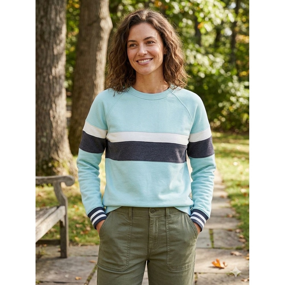 Cotopaxi‎ Womens Aqua Blue Striped Crewneck Sweatshirt Small Recycled Pullover